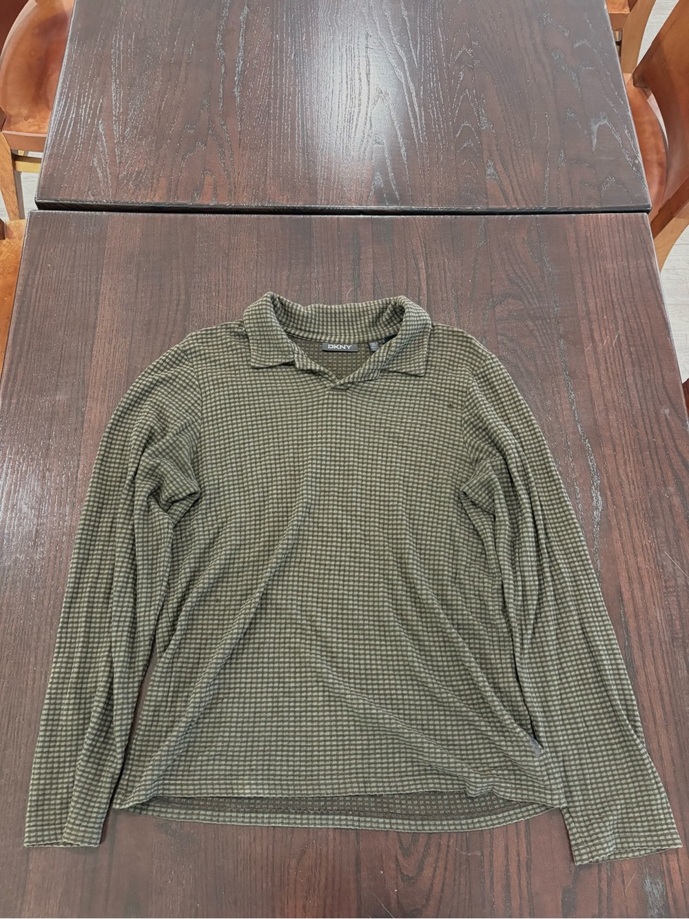 DKNY Men's Olive Green Textured Long-Sleeve Polo